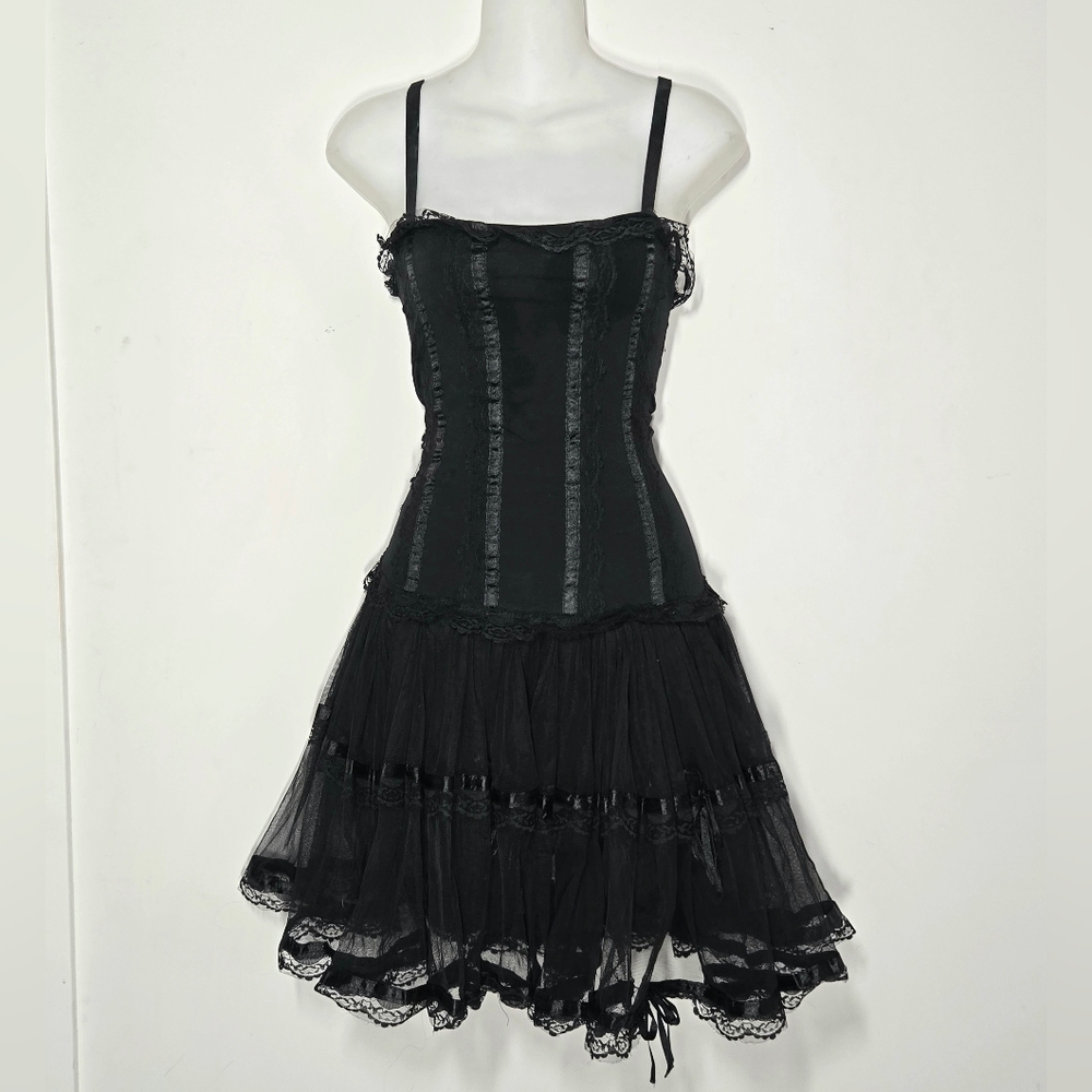 Black Corset Dress With Tulle Tutu Skirt & Lace Trim